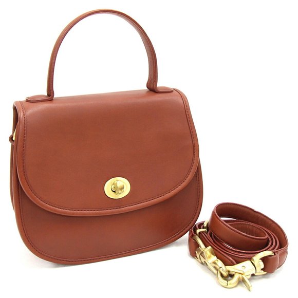 Coach Handbags - COACH Handbag 202-30 Brown Leather Old Ladies Turnlock Made in Korea KOREA